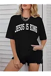 Kadın Bisiklet Yaka Kısa Kol Baskılı T-shirt - Siyah