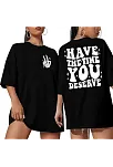 Kadın Bisiklet Yaka Kısa Kol Baskılı T-shirt - Siyah