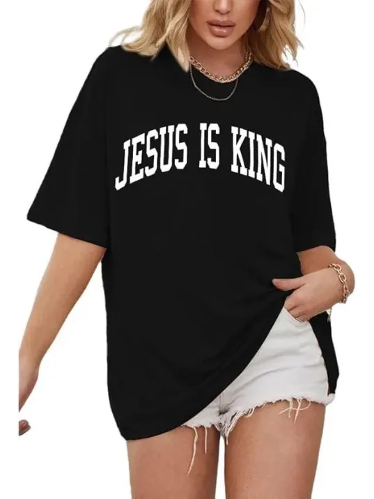 Kadın Bisiklet Yaka Kısa Kol Baskılı T-shirt - Siyah