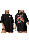 Kadın Bisiklet Yaka Kısa Kol Baskılı T-shirt - Siyah