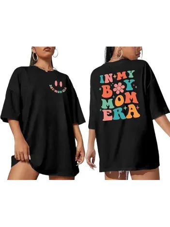 Kadın Bisiklet Yaka Kısa Kol Baskılı T-shirt - Siyah