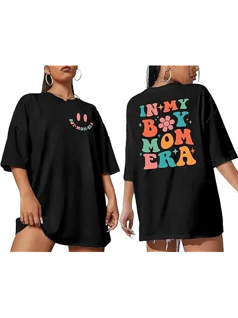 Kadın Bisiklet Yaka Kısa Kol Baskılı T-shirt - Siyah