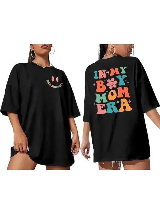 Kadın Bisiklet Yaka Kısa Kol Baskılı T-shirt - Siyah