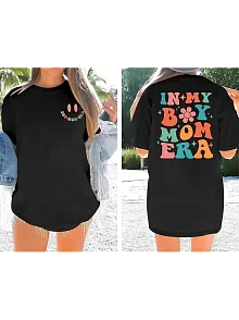 Kadın Bisiklet Yaka Kısa Kol Baskılı T-shirt - Siyah