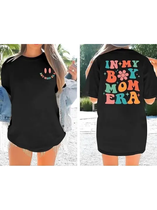 Kadın Bisiklet Yaka Kısa Kol Baskılı T-shirt - Siyah Kadın Bisiklet Yaka Kısa Kol Baskılı T-shirt - Siyah