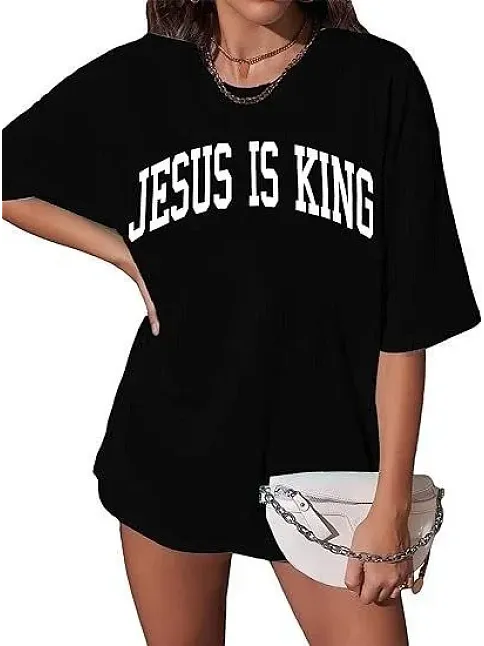 Kadın Bisiklet Yaka Kısa Kol Baskılı T-shirt - Siyah