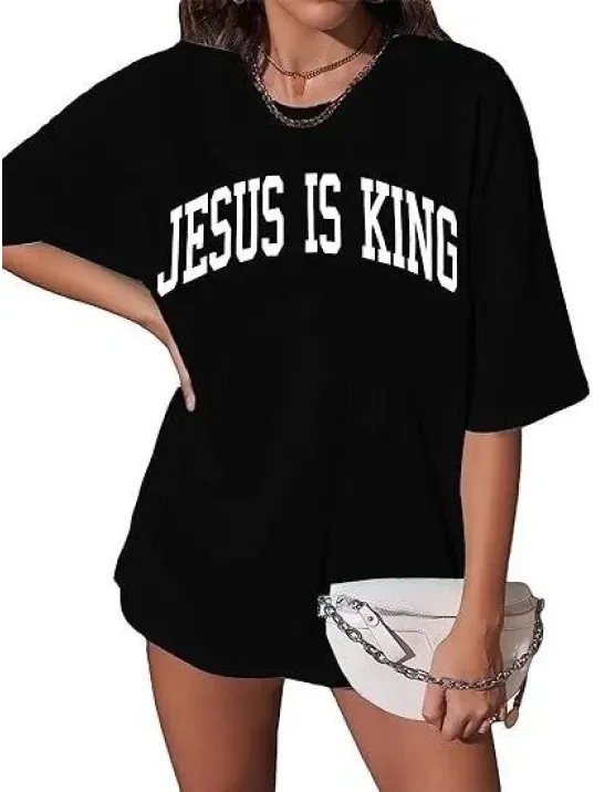 Kadın Bisiklet Yaka Kısa Kol Baskılı T-shirt - Siyah