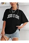 Kadın Bisiklet Yaka Kısa Kol Baskılı T-shirt - Siyah