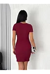 Kadın Bisiklet Yaka Kısa Kol Likralı Elbise - Bordo