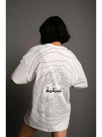 Kadın Bisiklet Yakalı Sırt Baskılı Oversize T-Shirt - Beyaz Kadın Bisiklet Yakalı Sırt Baskılı Oversize T-Shirt - Beyaz