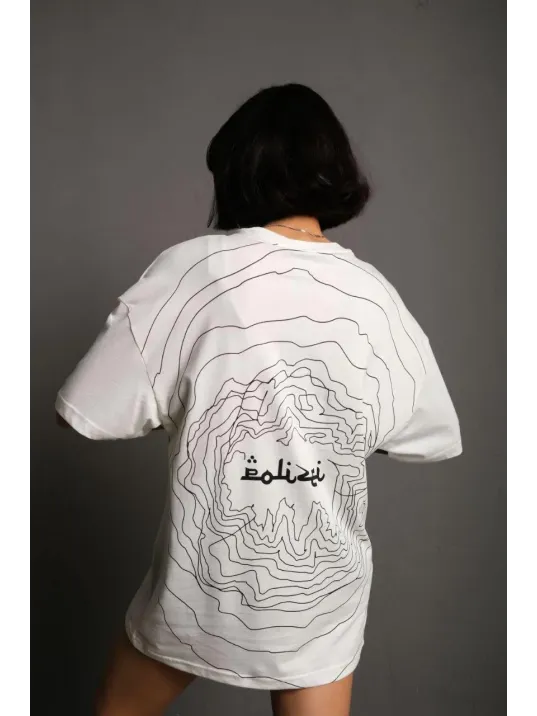 Kadın Bisiklet Yakalı Sırt Baskılı Oversize T-Shirt - Beyaz Kadın Bisiklet Yakalı Sırt Baskılı Oversize T-Shirt - Beyaz