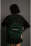 Kadın Bisiklet Yakalı Sırt Baskılı Oversize T-shirt - Siyah