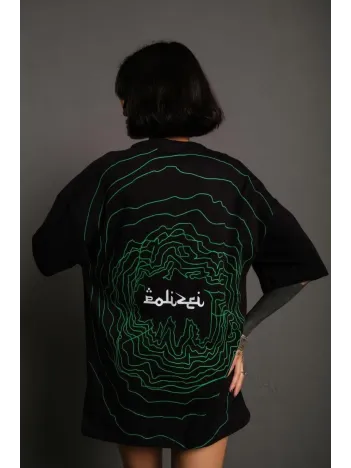 Kadın Bisiklet Yakalı Sırt Baskılı Oversize T-Shirt - Siyah Kadın Bisiklet Yakalı Sırt Baskılı Oversize T-Shirt - Siyah