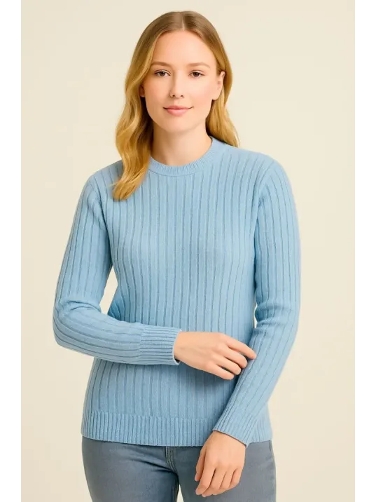 Kadın Bisiklet Yuvarlak Yaka Triko Kazak Pamuklu Kalın Fitilli Dokuma, Regular Fit Uzun Kollu Kışlık Model - Bebe Mavisi Kadın Bisiklet Yuvarlak Yaka Triko Kazak Pamuklu Kalın Fitilli Dokuma, Regular Fit Uzun Kollu Kışlık Model - Bebe Mavisi