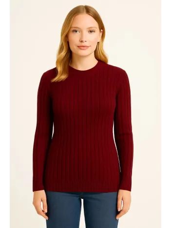 Kadın Bisiklet Yuvarlak Yaka Triko Kazak Pamuklu Kalın Fitilli Dokuma, Regular Fit Uzun Kollu Kışlık Model - Bordo Kadın Bisiklet Yuvarlak Yaka Triko Kazak Pamuklu Kalın Fitilli Dokuma, Regular Fit Uzun Kollu Kışlık Model - Bordo