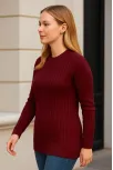 Kadın Bisiklet Yuvarlak Yaka Triko Kazak Pamuklu Kalın Fitilli Dokuma, Regular Fit Uzun Kollu Kışlık Model - Bordo Kadın Bisiklet Yuvarlak Yaka Triko Kazak Pamuklu Kalın Fitilli Dokuma, Regular Fit Uzun Kollu Kışlık Model - Bordo