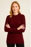 Kadın Bisiklet Yuvarlak Yaka Triko Kazak Pamuklu Kalın Fitilli Dokuma, Regular Fit Uzun Kollu Kışlık Model - Bordo Kadın Bisiklet Yuvarlak Yaka Triko Kazak Pamuklu Kalın Fitilli Dokuma, Regular Fit Uzun Kollu Kışlık Model - Bordo