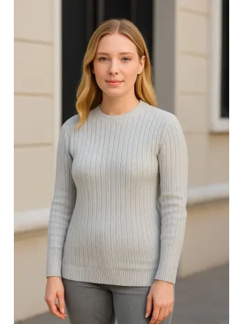 Kadın Bisiklet Yuvarlak Yaka Triko Kazak Pamuklu Kalın Fitilli Dokuma, Regular Fit Uzun Kollu Kışlık Model - Gri Kadın Bisiklet Yuvarlak Yaka Triko Kazak Pamuklu Kalın Fitilli Dokuma, Regular Fit Uzun Kollu Kışlık Model - Gri