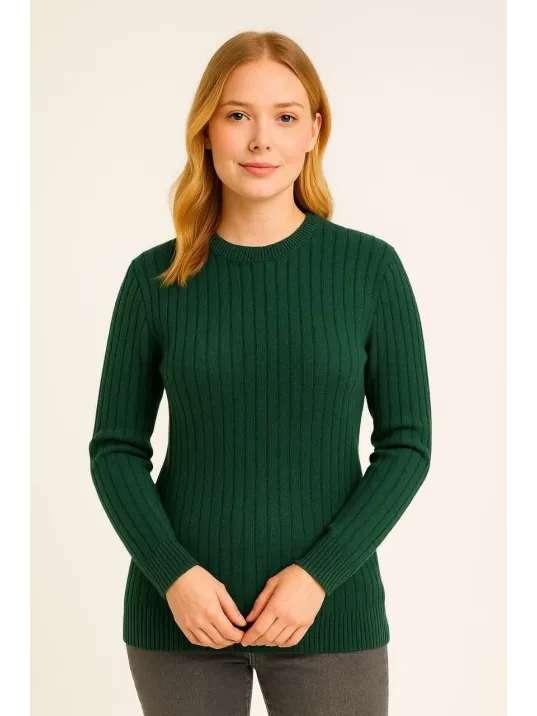 Kadın Bisiklet Yuvarlak Yaka Triko Kazak Pamuklu Kalın Fitilli Dokuma, Regular Fit Uzun Kollu Kışlık Model - Haki Kadın Bisiklet Yuvarlak Yaka Triko Kazak Pamuklu Kalın Fitilli Dokuma, Regular Fit Uzun Kollu Kışlık Model - Haki