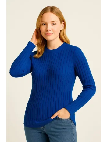 Kadın Bisiklet Yuvarlak Yaka Triko Kazak Pamuklu Kalın Fitilli Dokuma, Regular Fit Uzun Kollu Kışlık Model - Saks Mavisi Kadın Bisiklet Yuvarlak Yaka Triko Kazak Pamuklu Kalın Fitilli Dokuma, Regular Fit Uzun Kollu Kışlık Model - Saks Mavisi