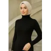 Kadın Tesettür Triko Elbise – Boğazlı Uzun Fitilli Dokuma, Esnek Tam Kalıp, 130 cm Midi Boy, Bahar & Kış Şık Rahat Stil - Siyah