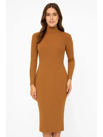 Kadın Boğazlı Triko Elbise – Uzun Fitilli Esnek Dokuma, Tam Kalıp, Kışlık & Baharlık Şık Rahat Stil, 130 cm Midi Boy Elbise - Kahverengi Kadın Boğazlı Triko Elbise – Uzun Fitilli Esnek Dokuma, Tam Kalıp, Kışlık & Baharlık Şık Rahat Stil, 130 cm Midi Boy Elbise - Kahverengi