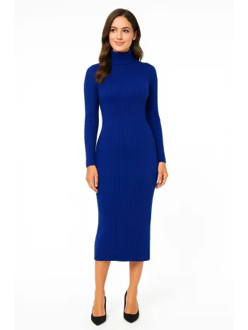 Kadın Boğazlı Triko Elbise – Uzun Fitilli Esnek Dokuma, Tam Kalıp, Kışlık & Baharlık Şık Rahat Stil, 130 cm Midi Boy Elbise - Saks Mavisi Kadın Boğazlı Triko Elbise – Uzun Fitilli Esnek Dokuma, Tam Kalıp, Kışlık & Baharlık Şık Rahat Stil, 130 cm Midi Boy Elbise - Saks Mavisi