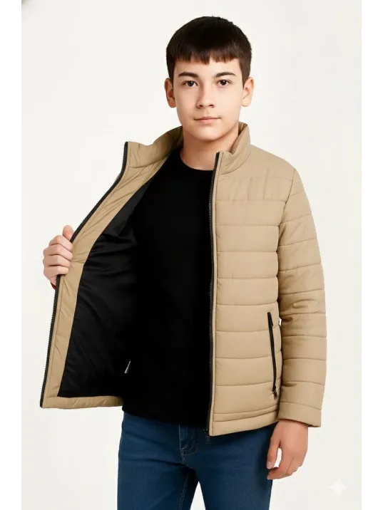 Erkek Çocuk Şişme Mont Hafif Ve Sıcak Tutucu Kışlık Fermuarlı Su İtici Rahat Günlük Mont Kapüşonuz Modern Tasarım - Bej Erkek Çocuk Şişme Mont Hafif Ve Sıcak Tutucu Kışlık Fermuarlı Su İtici Rahat Günlük Mont Kapüşonuz Modern Tasarım - Bej