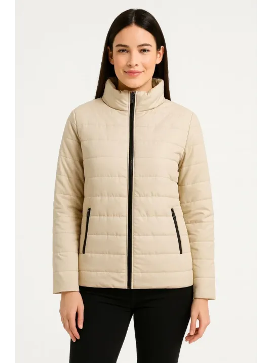 Kadın Bomber Mont Ceket – Su İtici Kumaş, Kapitone Astarlı, Fermuarlı, Kışlık - Bej Kadın Bomber Mont Ceket – Su İtici Kumaş, Kapitone Astarlı, Fermuarlı, Kışlık - Bej