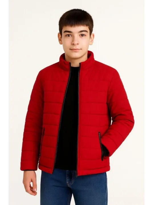 Erkek Çocuk Şişme Mont Hafif Ve Sıcak Tutucu Kışlık Fermuarlı Su İtici Rahat Günlük Mont Kapüşonuz Modern Tasarım - Kırmızı Erkek Çocuk Şişme Mont Hafif Ve Sıcak Tutucu Kışlık Fermuarlı Su İtici Rahat Günlük Mont Kapüşonuz Modern Tasarım - Kırmızı