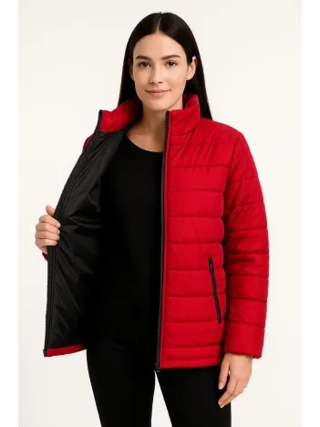 Kadın Bomber Mont Ceket – Su İtici Kumaş, Kapitone Astarlı, Fermuarlı, Kışlık - Kırmızı Kadın Bomber Mont Ceket – Su İtici Kumaş, Kapitone Astarlı, Fermuarlı, Kışlık - Kırmızı