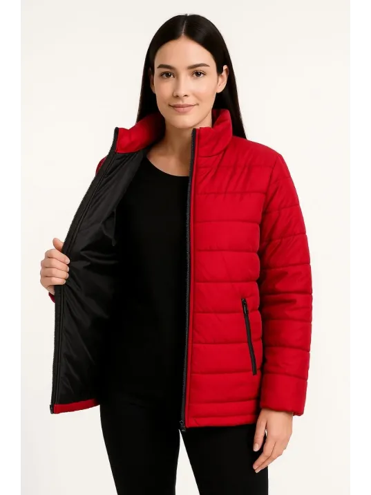 Kadın Bomber Mont Ceket – Su İtici Kumaş, Kapitone Astarlı, Fermuarlı, Kışlık - Kırmızı Kadın Bomber Mont Ceket – Su İtici Kumaş, Kapitone Astarlı, Fermuarlı, Kışlık - Kırmızı