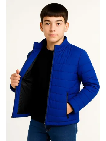 Erkek Çocuk Şişme Mont Hafif Ve Sıcak Tutucu Kışlık Fermuarlı Su İtici Rahat Günlük Mont Kapüşonuz Modern Tasarım - Saks Mavisi