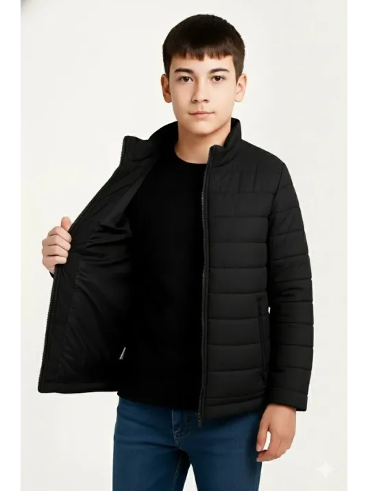 Erkek Çocuk Şişme Mont Hafif Ve Sıcak Tutucu Kışlık Fermuarlı Su İtici Rahat Günlük Mont Kapüşonuz Modern Tasarım - Siyah Erkek Çocuk Şişme Mont Hafif Ve Sıcak Tutucu Kışlık Fermuarlı Su İtici Rahat Günlük Mont Kapüşonuz Modern Tasarım - Siyah