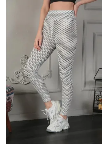 Kadın Yüksek Bel Toparlayıcı Likralı Büzgülü Tayt - Beyaz