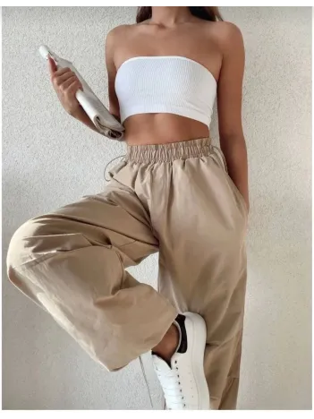 Kadın Cepli Paraşut Pantalon - Bej
