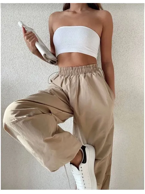 Kadın Cepli Paraşut Pantalon - Bej
