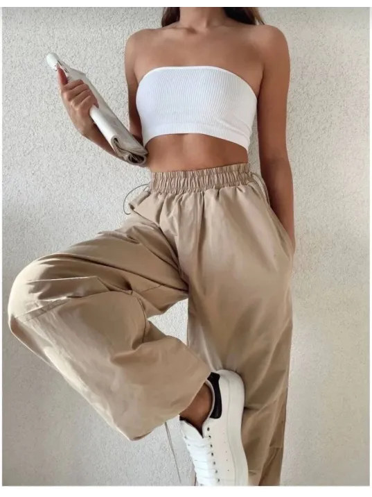 Kadın Cepli Paraşut Pantalon - Bej Kadın Cepli Paraşut Pantalon - Bej