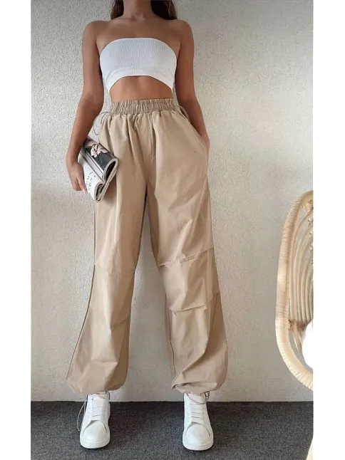 Kadın Cepli Paraşut Pantalon - Bej