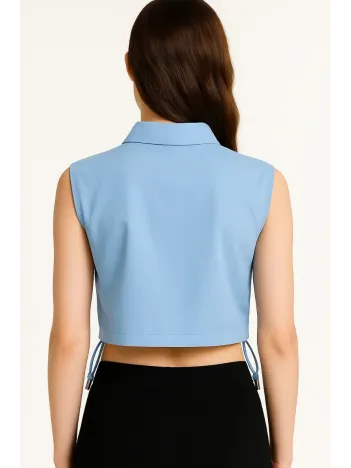 Kadın Crop Poplin Gömlek Yalancı Cepli, Ayarlanabilir Yan Kordonlu, - Bebe Mavisi Kadın Crop Poplin Gömlek Yalancı Cepli, Ayarlanabilir Yan Kordonlu, - Bebe Mavisi