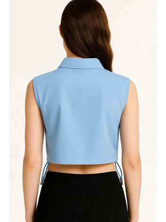 Kadın Crop Poplin Gömlek Yalancı Cepli, Ayarlanabilir Yan Kordonlu, - Bebe Mavisi Kadın Crop Poplin Gömlek Yalancı Cepli, Ayarlanabilir Yan Kordonlu, - Bebe Mavisi