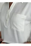 Z Krep Kadın Crop Yakalı Gömlek İlik Düğmeli Üç Çeyrek Sleeve Kol - Beyaz