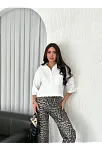 Z Krep Kadın Crop Yakalı Gömlek İlik Düğmeli Üç Çeyrek Sleeve Kol - Beyaz