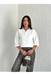 Z Krep Kadın Crop Yakalı Gömlek İlik Düğmeli Üç Çeyrek Sleeve Kol - Beyaz
