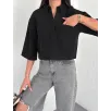 Z Krep Kadın Crop Yakalı Gömlek İlik Düğmeli Üç Çeyrek Sleeve Kol - Siyah Z Krep Kadın Crop Yakalı Gömlek İlik Düğmeli Üç Çeyrek Sleeve Kol - Siyah