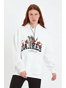 Kadın Dankes Baskılı Kapüşonlu Sweat - Beyaz