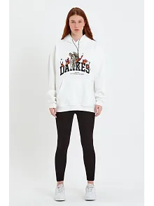Kadın Dankes Baskılı Kapüşonlu Sweat - Beyaz