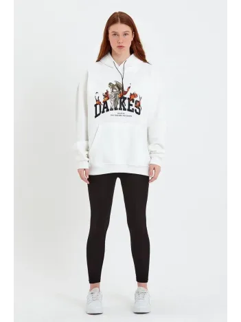 Kadın Dankes Baskılı Kapüşonlu Sweat - Beyaz