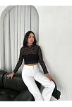 Kadın Dantel Uzun Kol Bluz- Siyah