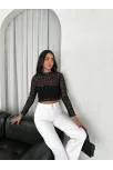 Kadın Dantel Uzun Kol Bluz- Siyah
